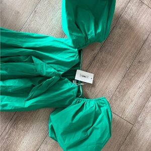 Caroline Constas Emerald Puff Sleeve Dress